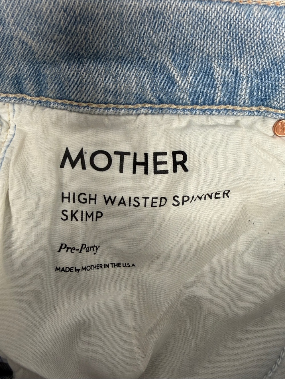 Mother High Waisted Spinner Skimp Jeans Pre Party Cotton Denim Button Blue 28 - Picture 6 of 10